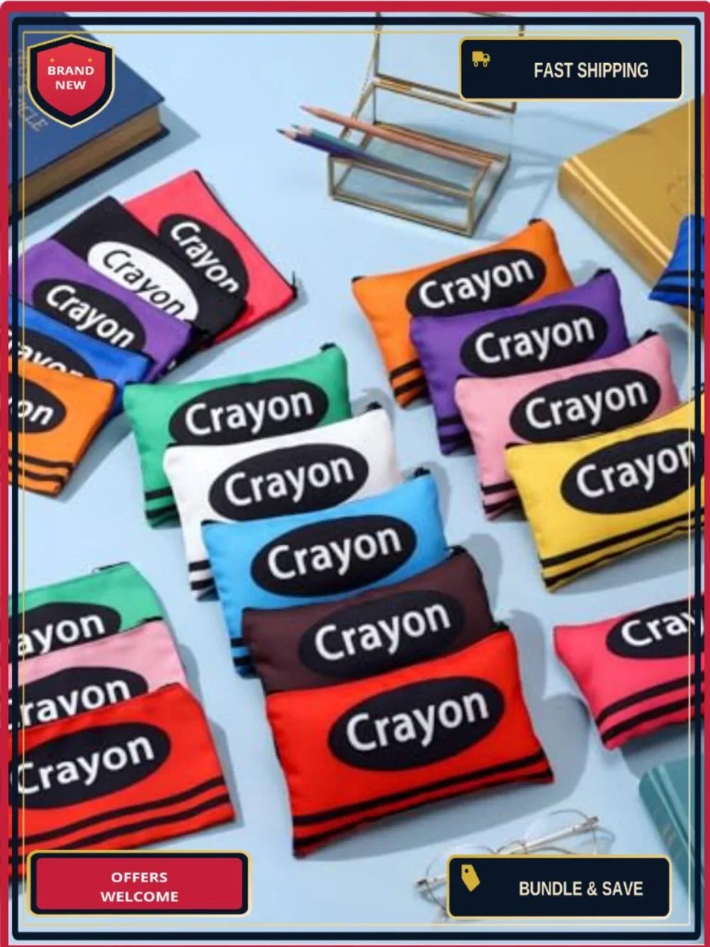 Set of 24 Canvas Makeup Bags Crayon Zipper Pouch Teacher Gift